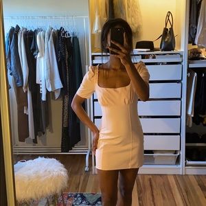 Pink puff sleeve mini dress